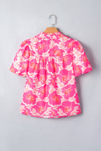 Yellow Short Bubble Sleeve Summer Floral Blouse