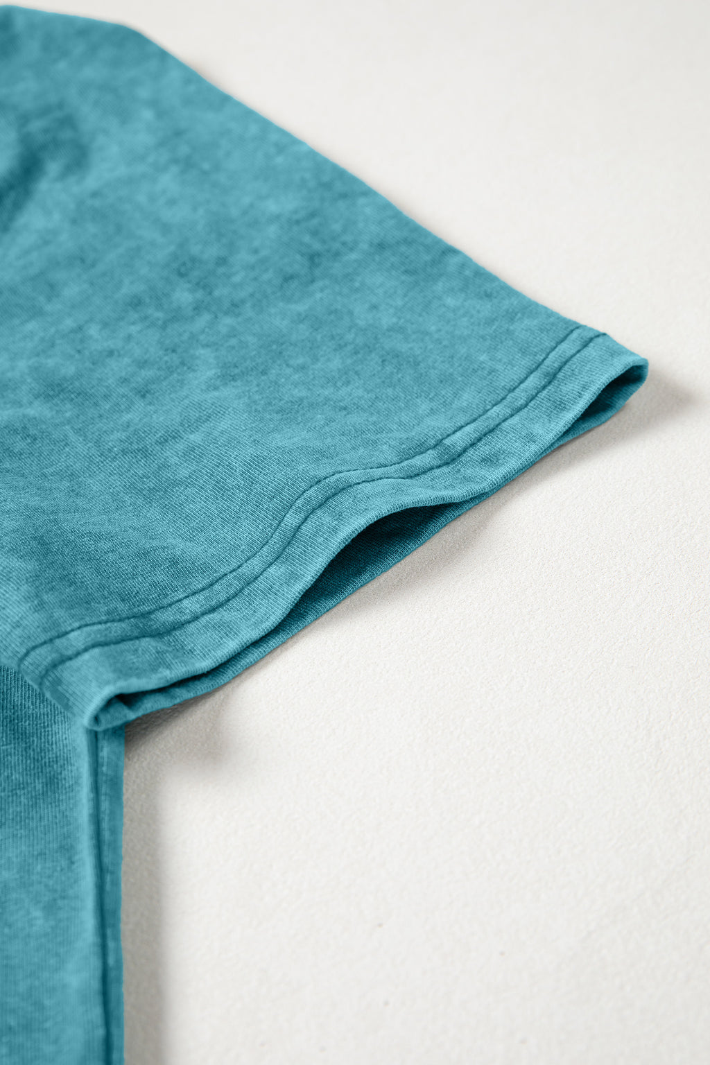 Turquoise Mineral Wash Western Embroidered Detail Short Puff Sleeve Cotton Tee