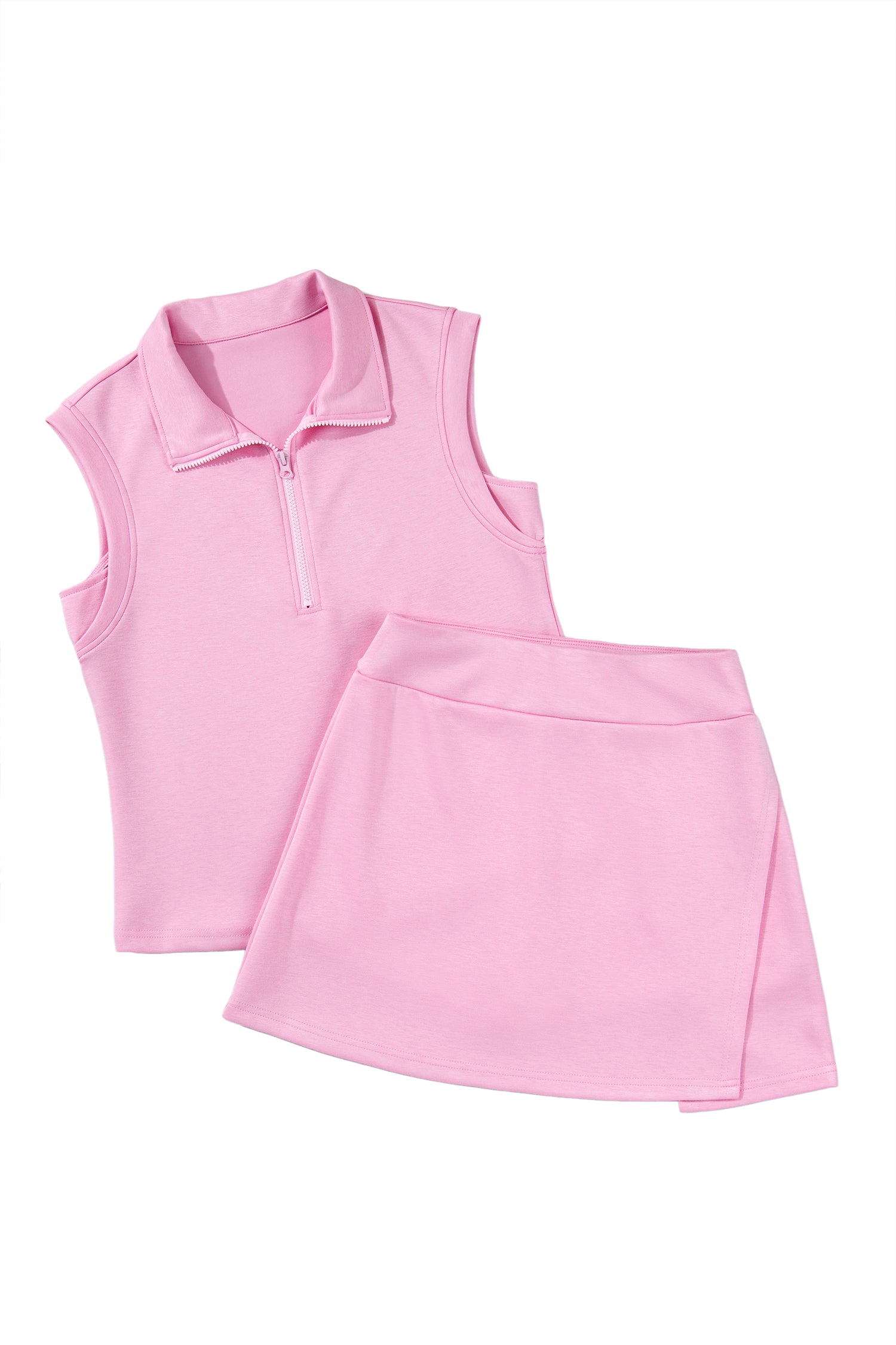 Light Grey Solid Color Sleeveless Zipper Tank and Skort Set