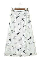 White Western Print Satin Long Skirt