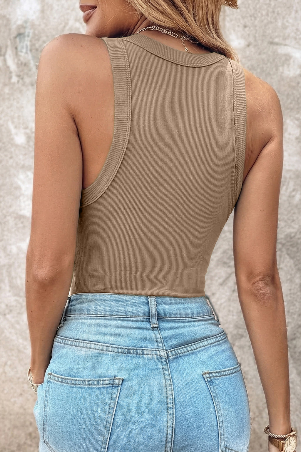 Four Leaf Clover Slim Ribbed Padded Tank Top