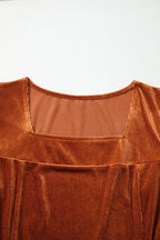 Clay Velvet Ribbed Texture Square Neck Slim Puff Sleeve Top