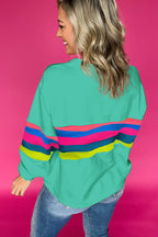 White Colorful Striped Accent Long Sleeve T Shirt