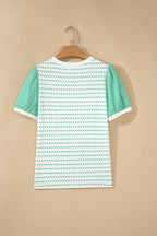 Green Striped Short Puff Sleeve Top