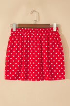 Fiery Red Polka Dot Drawstring Casual Mini Skort