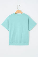 Pink Raw Cut Notched Neck Lace Patchwork Detail Mineral Wash Tee
