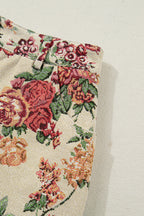 Apricot Buttoned Front Scalloped Trim Mini Jacquard Floral Skirt