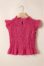 Red Plaid Shirred Ruffle Trim Tank Top