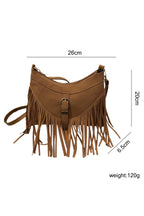 Coffee Faux Suede Boho Fringe Hobo Shoulder Bag