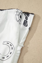 White Western Print Satin Long Skirt