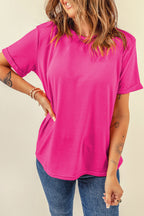 Orange Casual Plain Crew Neck Tee