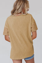 Mint Green Color Block Striped Detail Loose T Shirt