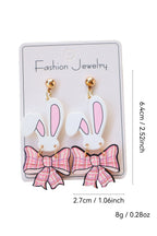 Pink Plaid Bow Easter Bunny Studded Earrings