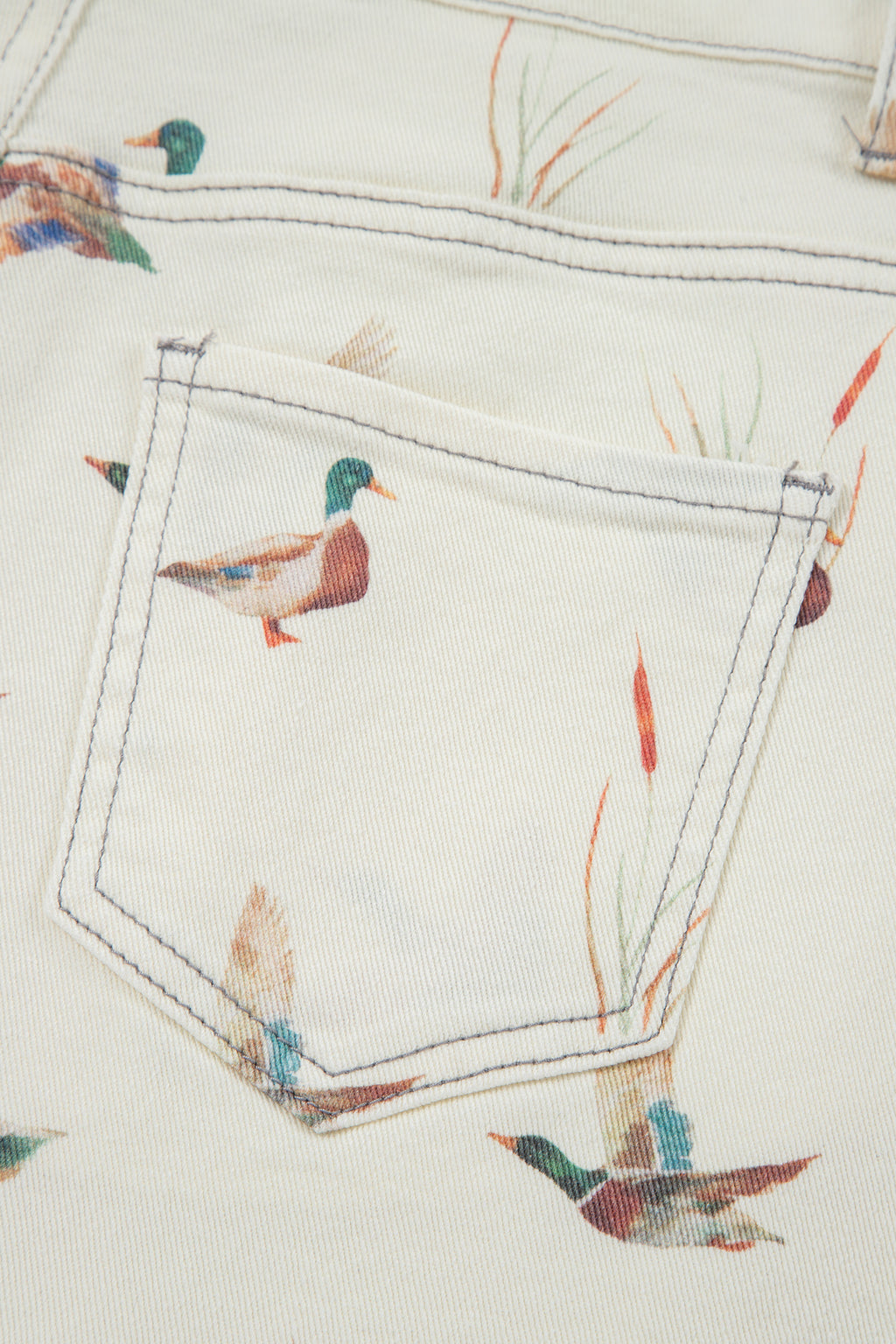 Beige Wild Duck Mallard High Waist Frayed Denim Shorts