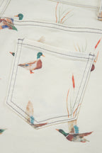 Beige Wild Duck Mallard High Waist Frayed Denim Shorts
