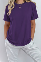 Orange Casual Plain Crew Neck Tee