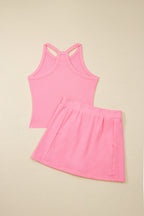 Sky Blue Slim Tank Top Elastic Waist Mini Skort 2pcs Outfit