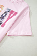 Pink PRAY Sequin Leopard Multiple Patched Graphic Tee