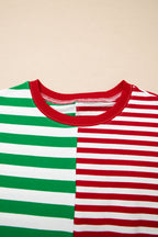 Green Stripe Contrasted Color Block Patchwork Baggy Sweatshirt