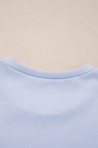 Beau Blue Puff Sleeve Pearl Embellished Scallop Trim Top 2 Piece Skort Set