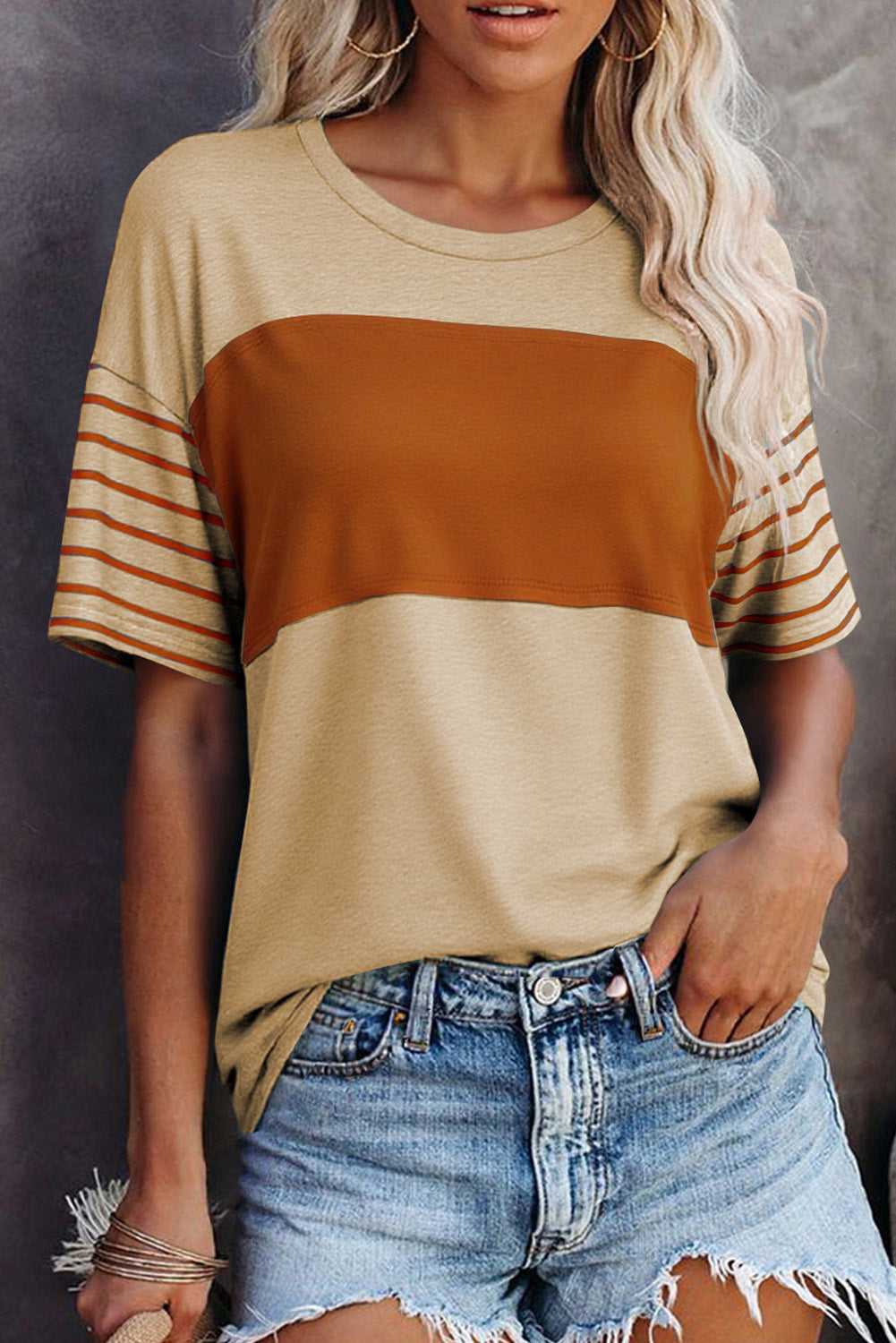 Mint Green Color Block Striped Detail Loose T Shirt