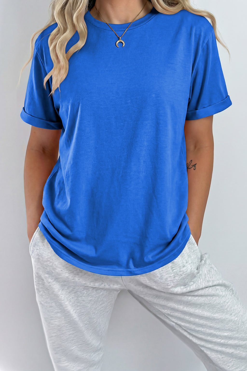 Orange Casual Plain Crew Neck Tee
