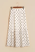 White Polka Dot Ruffled Slit Maxi Skirt