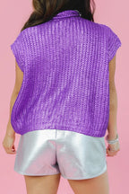 Bright Green Solid Color Knit High Neck Short Sleeve Sweater