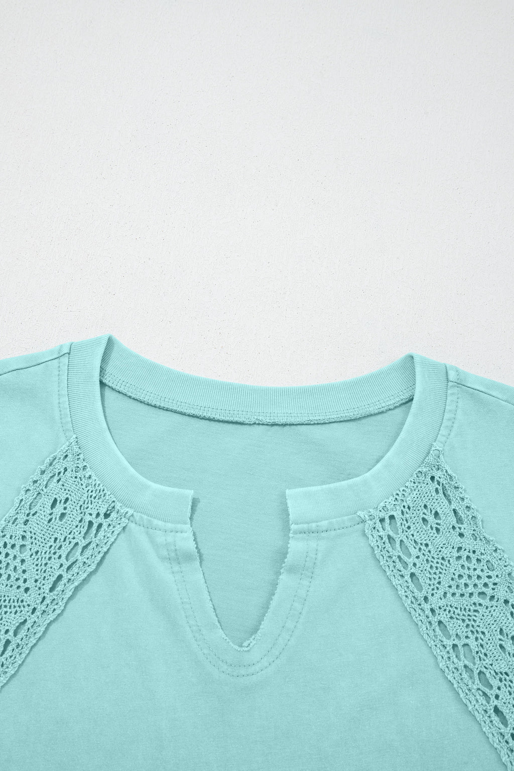 Pink Raw Cut Notched Neck Lace Patchwork Detail Mineral Wash Tee