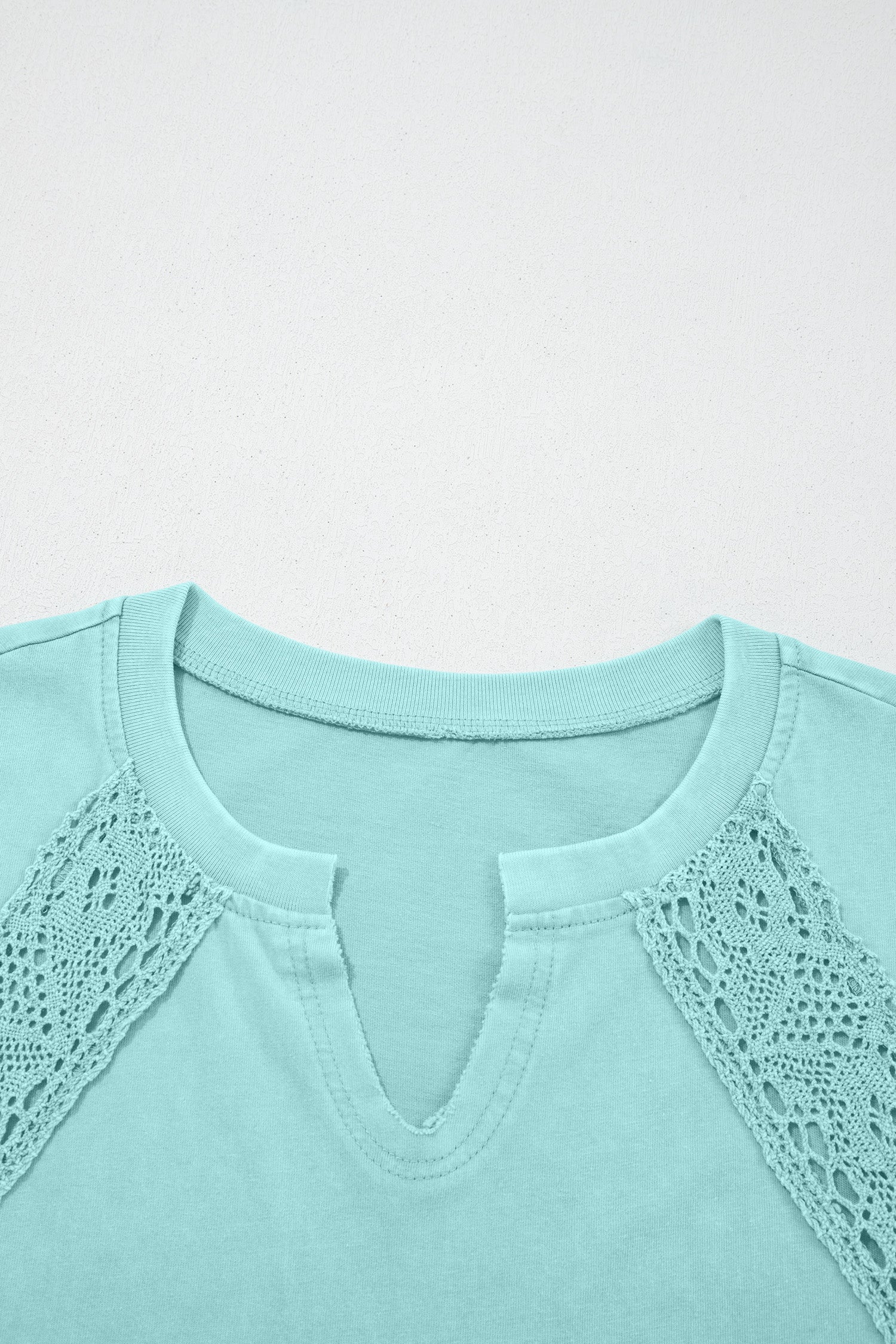Pink Raw Cut Notched Neck Lace Patchwork Detail Mineral Wash Tee