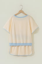 Turquoise Colorblock Edge Drop Shoulder T Shirt and Skort 2Pcs Set