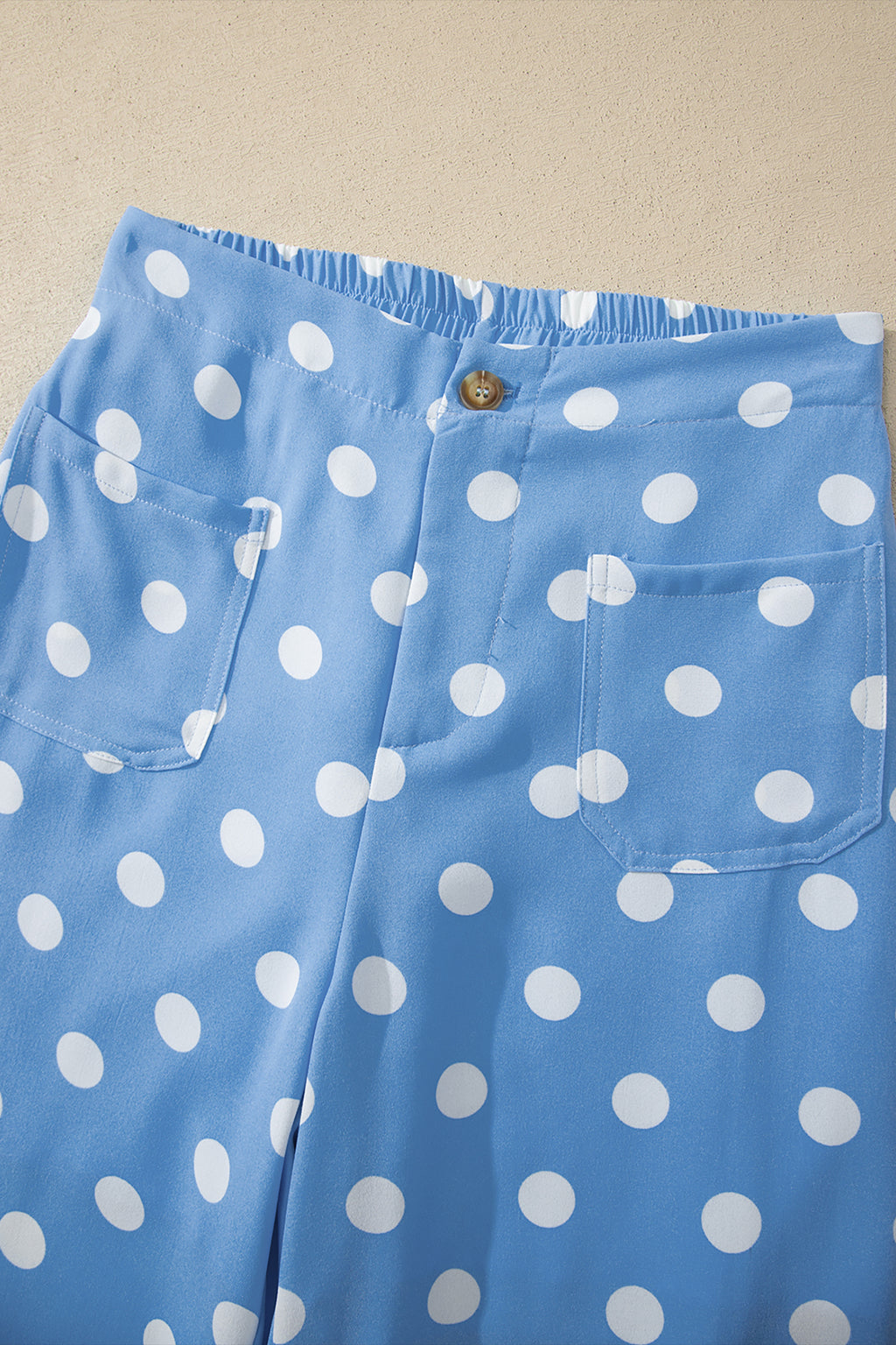 White Polka Dot Print Patched Pocket Mid-rise Straight Leg Pants