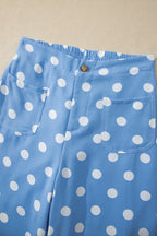 White Polka Dot Print Patched Pocket Mid-rise Straight Leg Pants