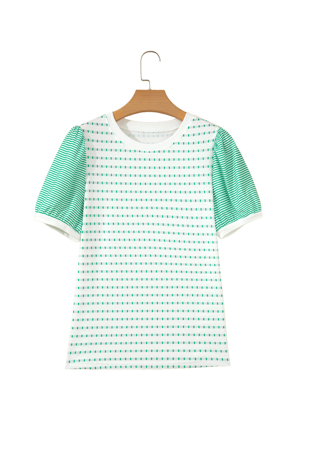 Green Striped Short Puff Sleeve Top