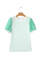 Green Striped Short Puff Sleeve Top
