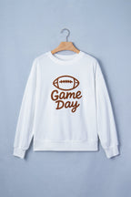 White Embroidered Slogan Game Day Rugby Pattern Crewneck Sweatshirt