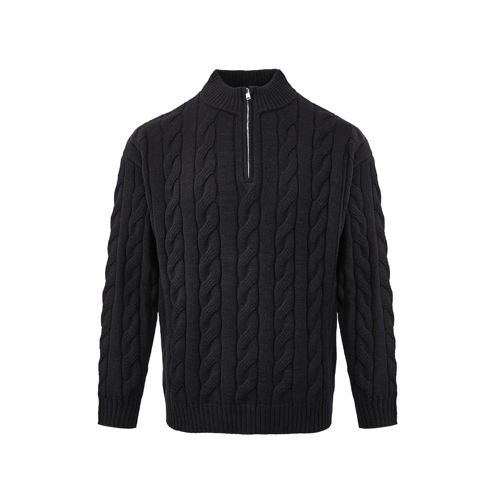 Men's Loose Fit Rich Man Hemp Pattern Coarse Knit Sweater