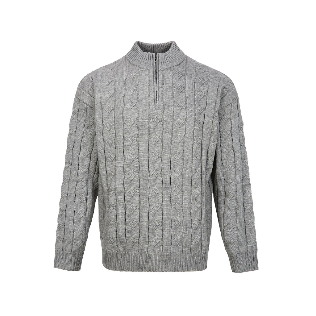 Men's Loose Fit Rich Man Hemp Pattern Coarse Knit Sweater