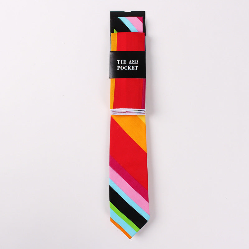 Necktie Suit Printed Cotton Necktie Pocket Towel Trendy Two Piece Set