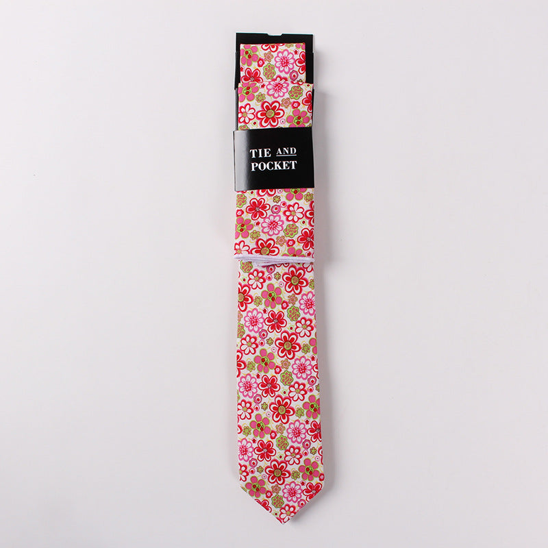 Necktie Suit Printed Cotton Necktie Pocket Towel Trendy Two Piece Set