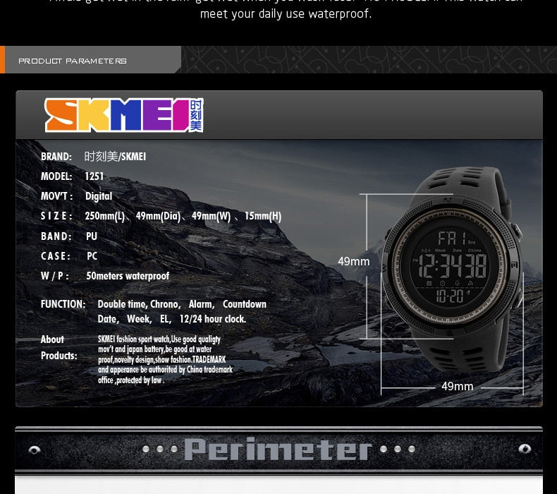 Men’s Waterproof 50M Sports Digital LED Watch