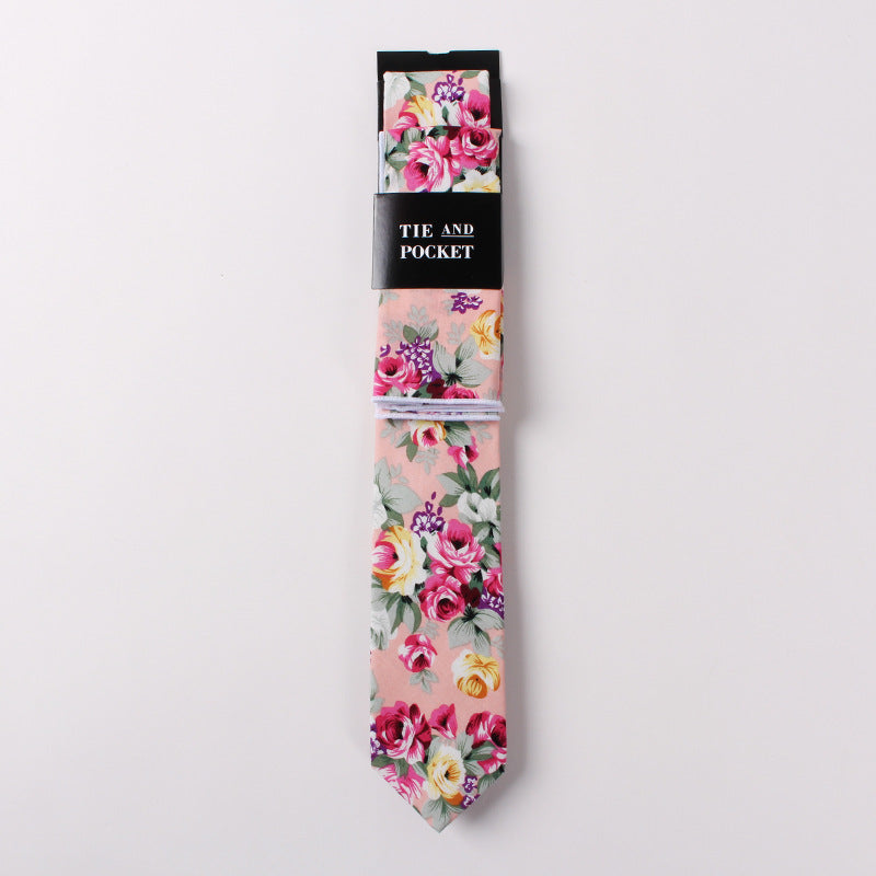 Necktie Suit Printed Cotton Necktie Pocket Towel Trendy Two Piece Set