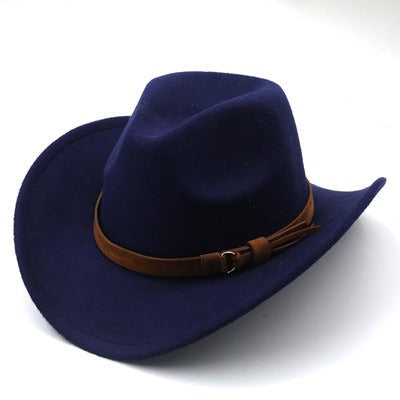 Retro Camel Wide Brim Wool Denim Top Hat
