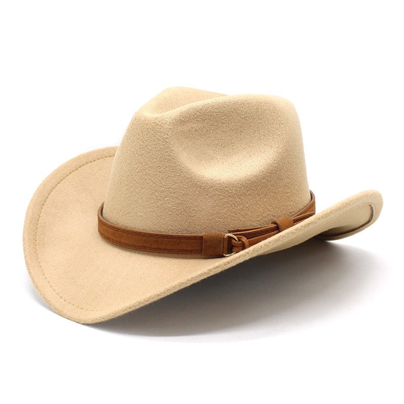 Retro Camel Wide Brim Wool Denim Top Hat