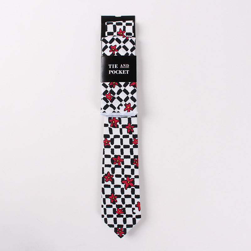 Necktie Suit Printed Cotton Necktie Pocket Towel Trendy Two Piece Set