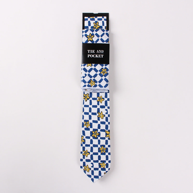 Necktie Suit Printed Cotton Necktie Pocket Towel Trendy Two Piece Set