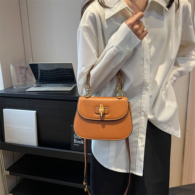 Retro Handheld Bamboo Shoulder Saddle Bag