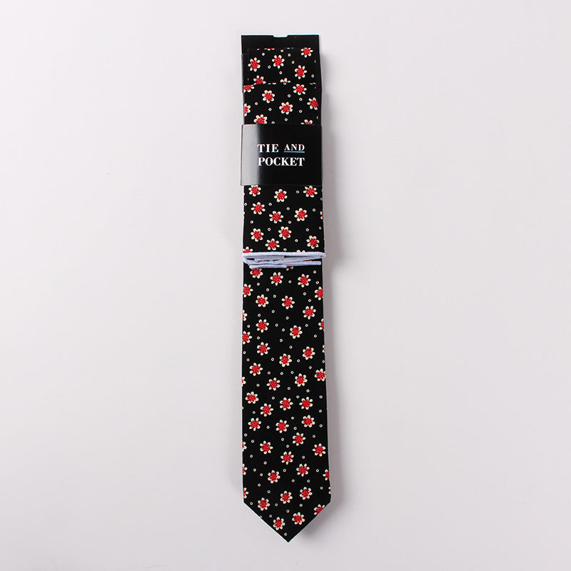 Necktie Suit Printed Cotton Necktie Pocket Towel Trendy Two Piece Set