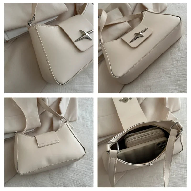 Vintage Shoulder Bag Small Purse for Women PU Leather Y2K Underarm Handbag Black