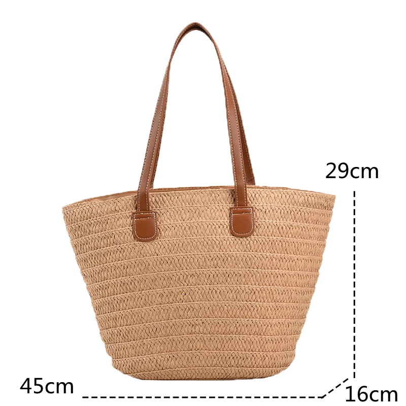 Large Straw Basket Bag Women Braided Clutch Top-Handle Summer Beach Tote Purse